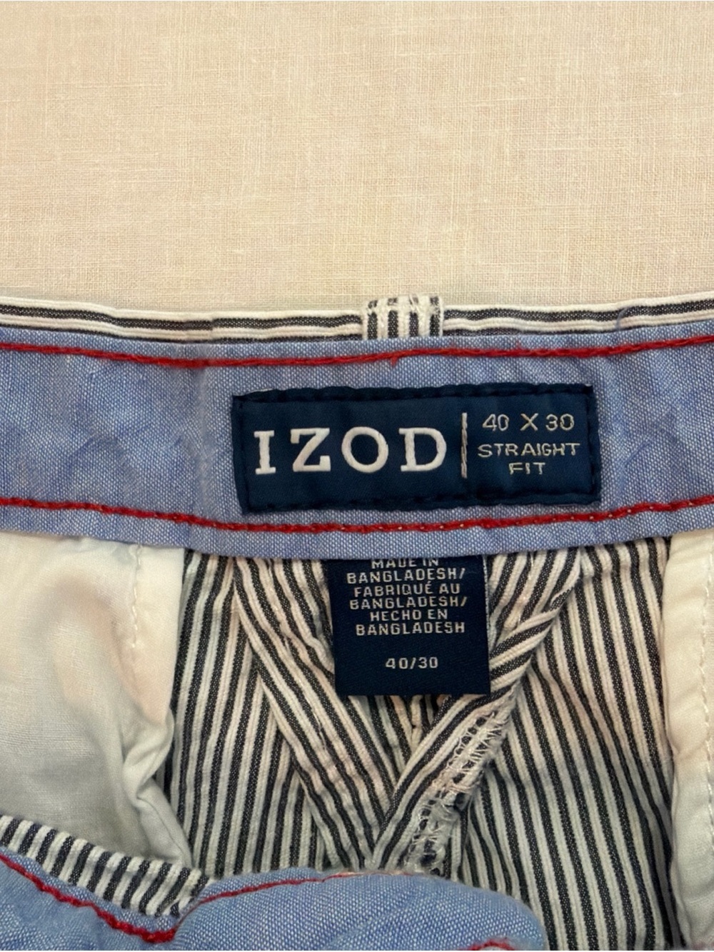 IZOD Men’s Blue White Striped Seersucker Pants Straight Leg Flat Front - Picture 3 of 10